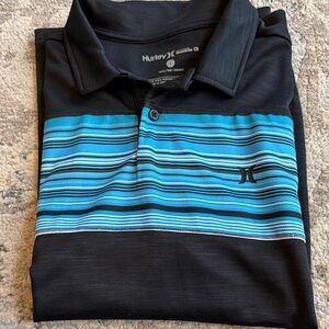 Hurley Men's Polo Shirt with Black and Blue Stripes